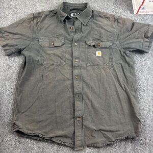 CARHARTT Men’s Grey Loose Fit Button Down Short Sleeve Shirt size: Large